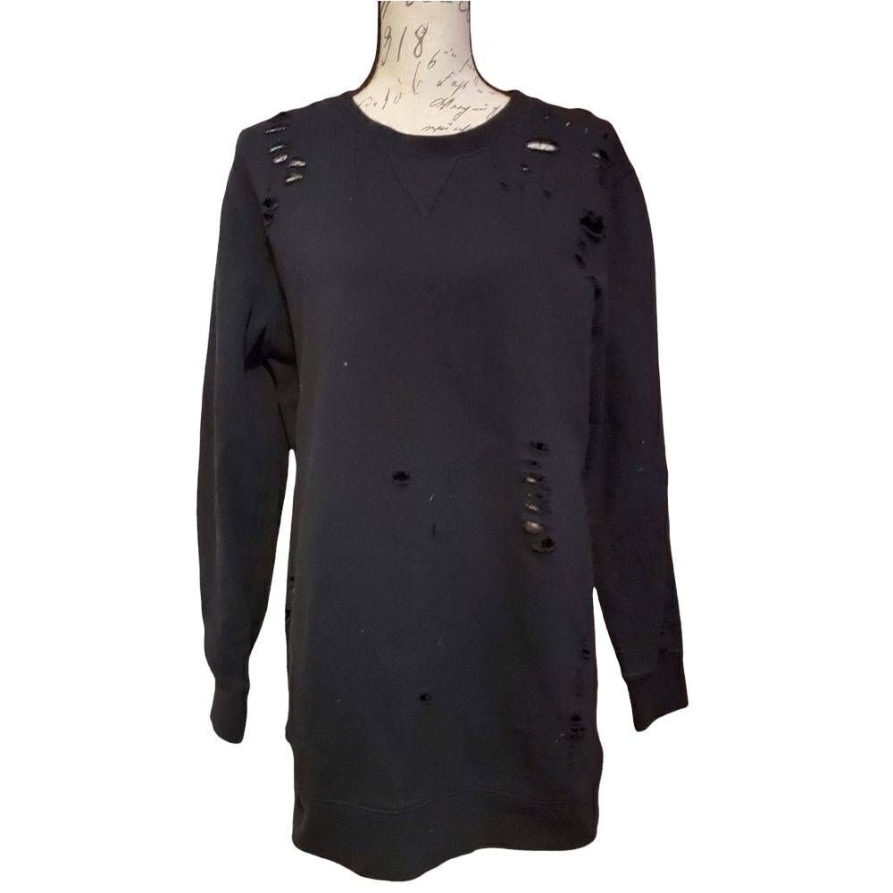 Kendall & Kylie Distressed Oversized Black Long Sleeve Sweatshirt - Size Medium